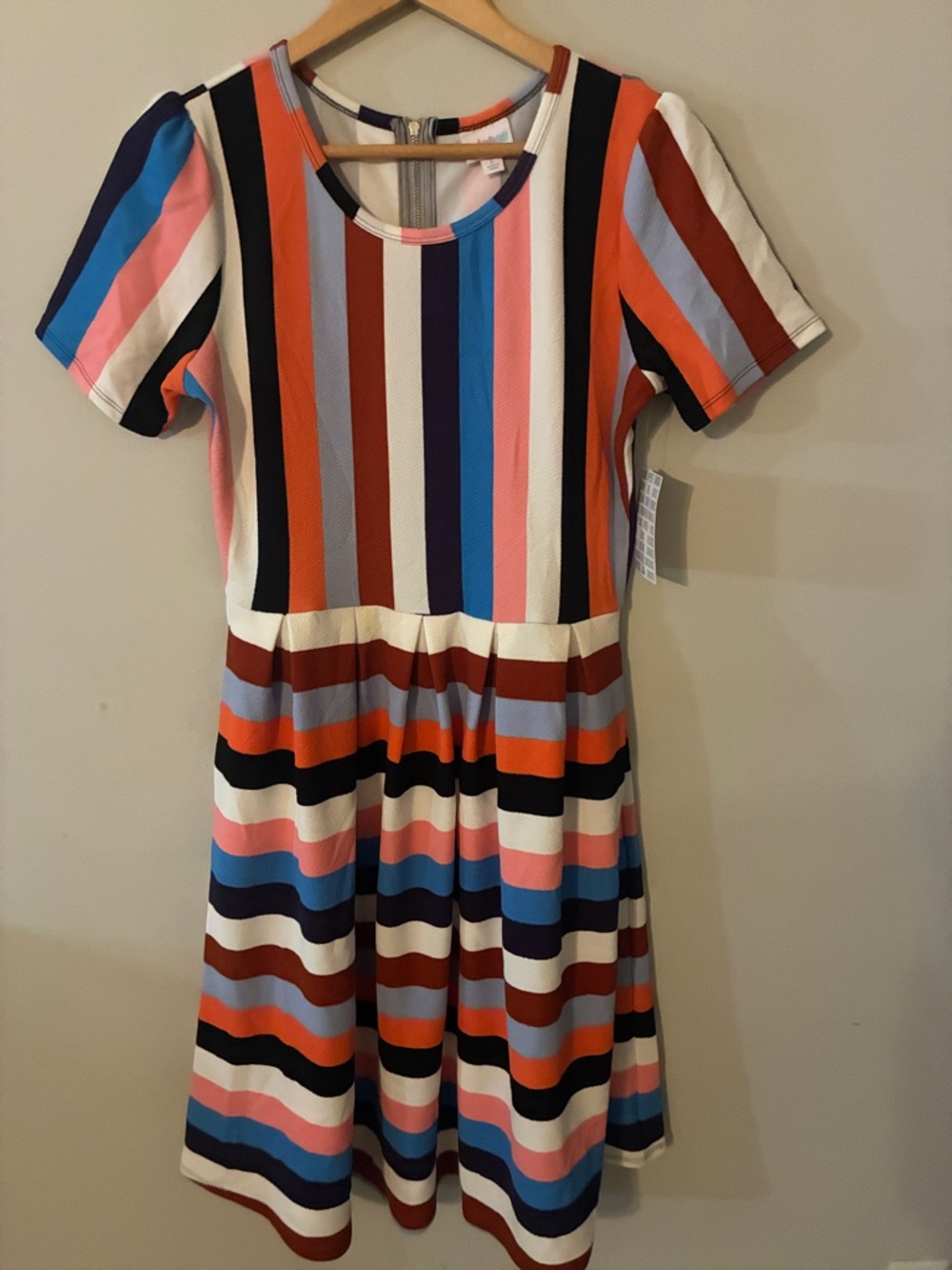 LuLaRoe Striped Midi Dress in Pink, Blue, Red, Black - Picture 3 of 6